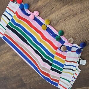 J Crew Colorful Striped Scarf with Pom Poms